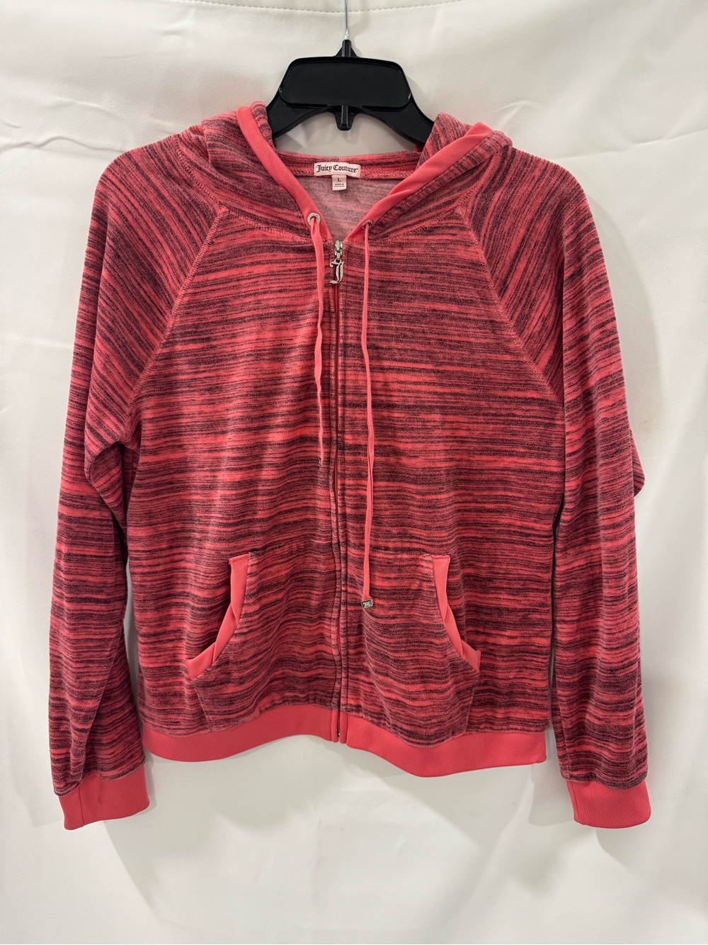 Juicy Couture Coral Pink Striped Zip Hoodie Jacket